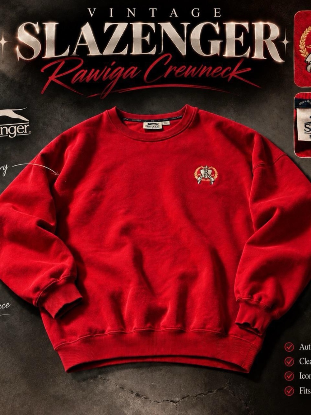 Slazenger Red Crewneck Sweatshirt with Embroidered Crest